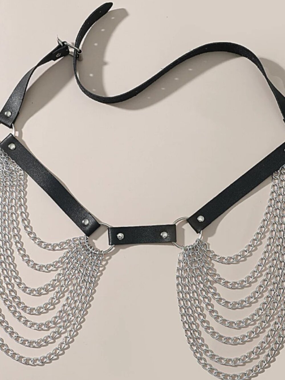 PU Leather Bondage Body Chain Harness Garter Belt - Picture 7 of 7